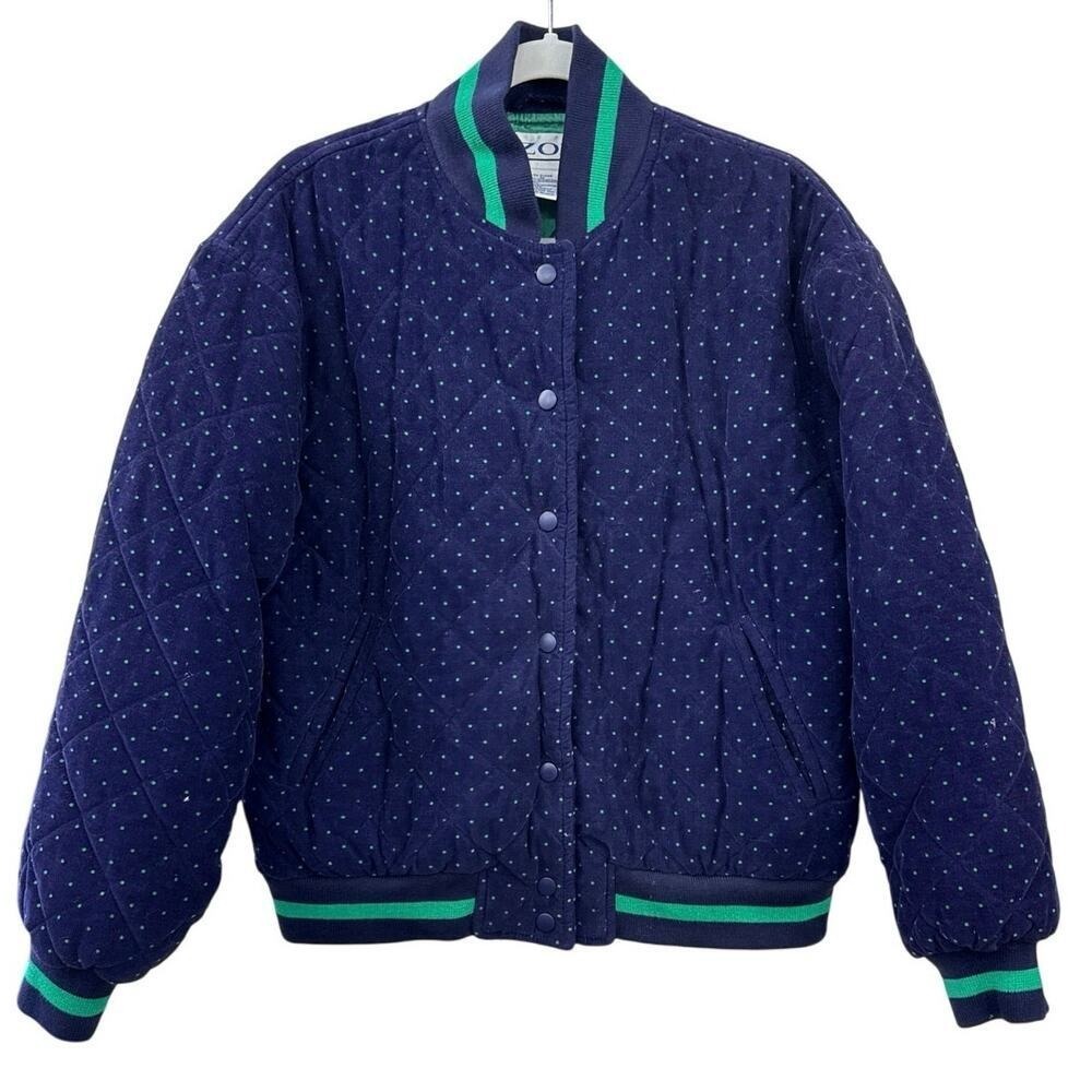Vintage Izod Womens Quilted Corduory Bomber Jacket Polka Dot Size Medium Classic